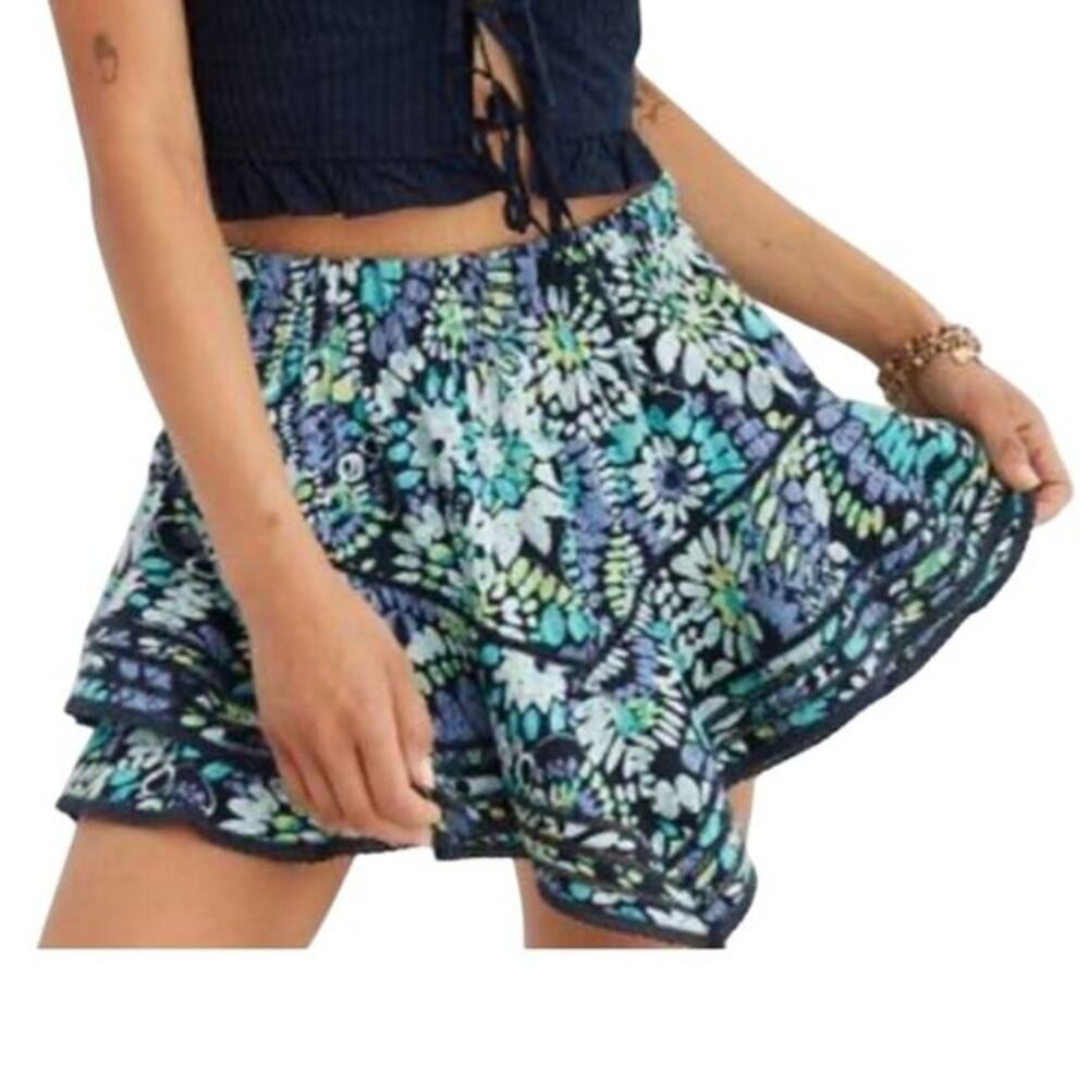 Aerie Women's‎ Rock 'n' Ruffle Patterned Skort Night Sea Size XS